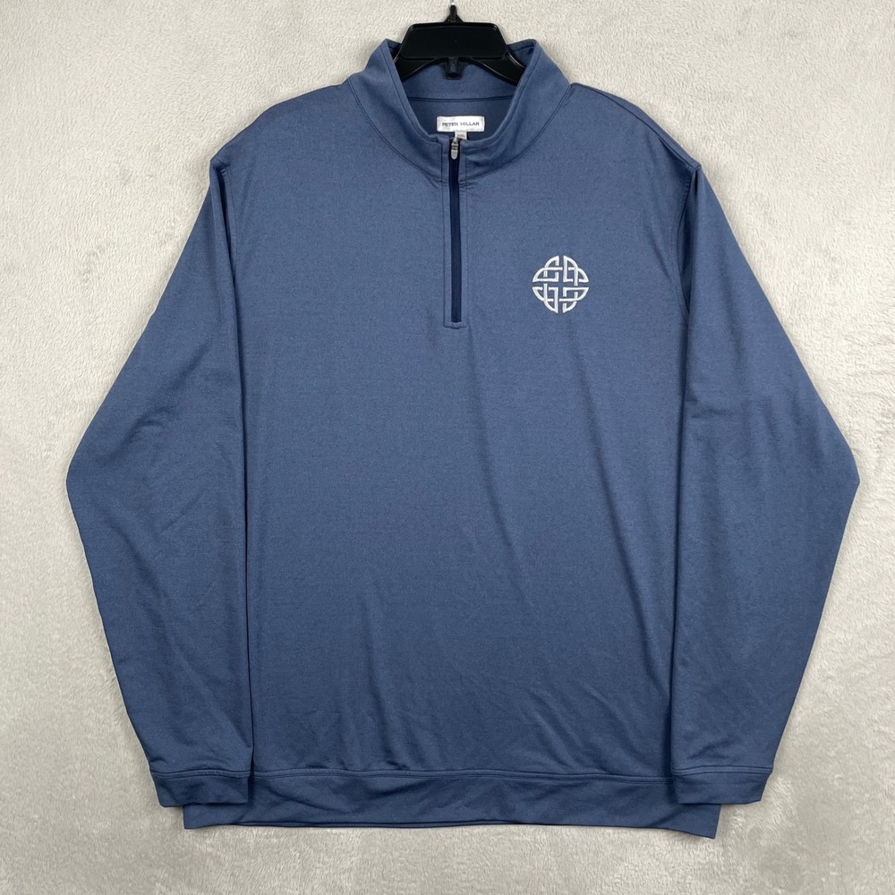 Peter Millar Perth Melange Quarter Zip Mens 2XL Blue Performance Celtic Knot